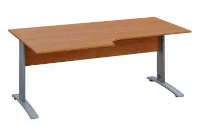 ERK 28 - 188 stůl kancelářský, rohový, levý, kovová podnož stříbrná, deska 25 mm, široký 1800 mm, olše jantar